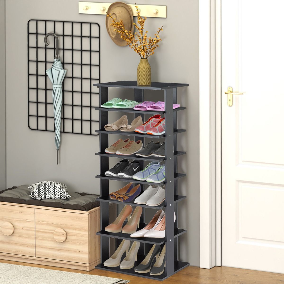 7-Tier Industrial Vertical Shoe Rack for Entryway