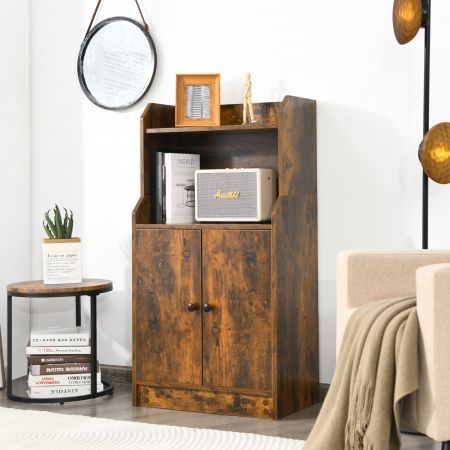 2-Tier Bookshelf with 2 Doors & Adjustable Shelf