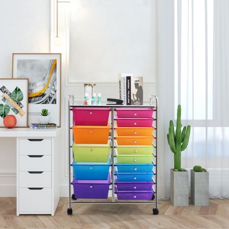 15 Drawer Rolling Storage Cart with Wheels for Home Office