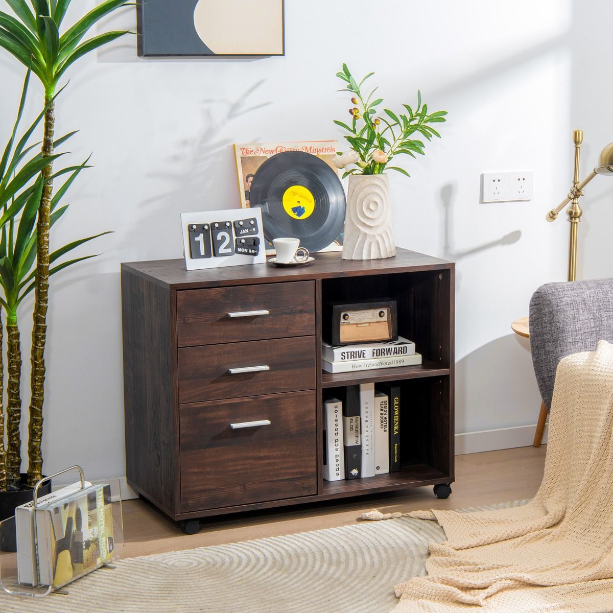 3-Drawer Mobile File Cabinet with Adjustable Shelf for Home & Office