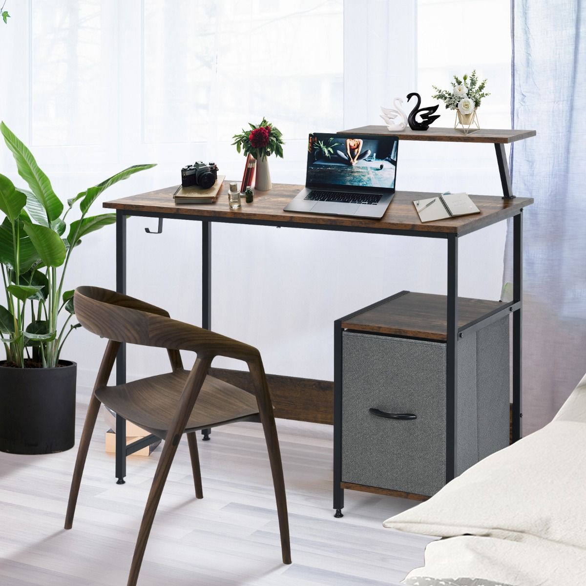 Computer Desk with Reversible Storage Drawer & Shelf