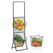 3-Tier Height Adjustable Metal Fruit Basket Stand with Detachable Bowls