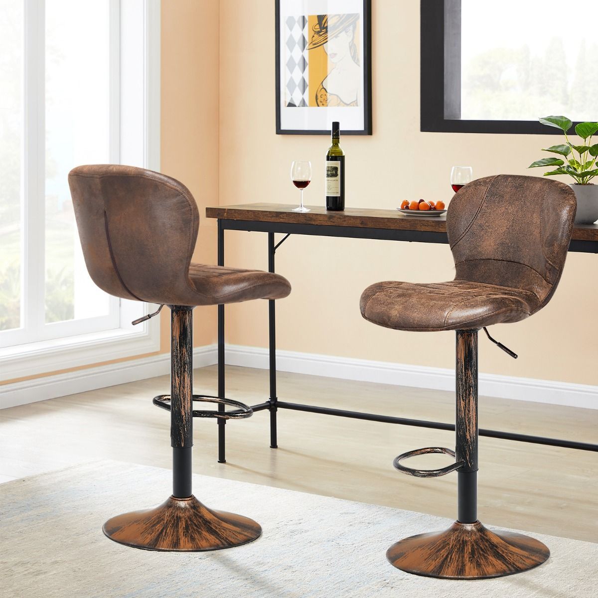 set of 2 Adjustable Swivel Barstools with Back for Kitchen