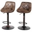 Set of 2 Height Adjustable Leather Bar Stool with Footrest