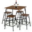 5-piece Bar Table Set with Backless Stools for Apartment