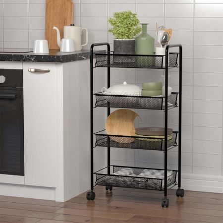 Kitchen Steel Mesh Trolley Cart with 4 Levels