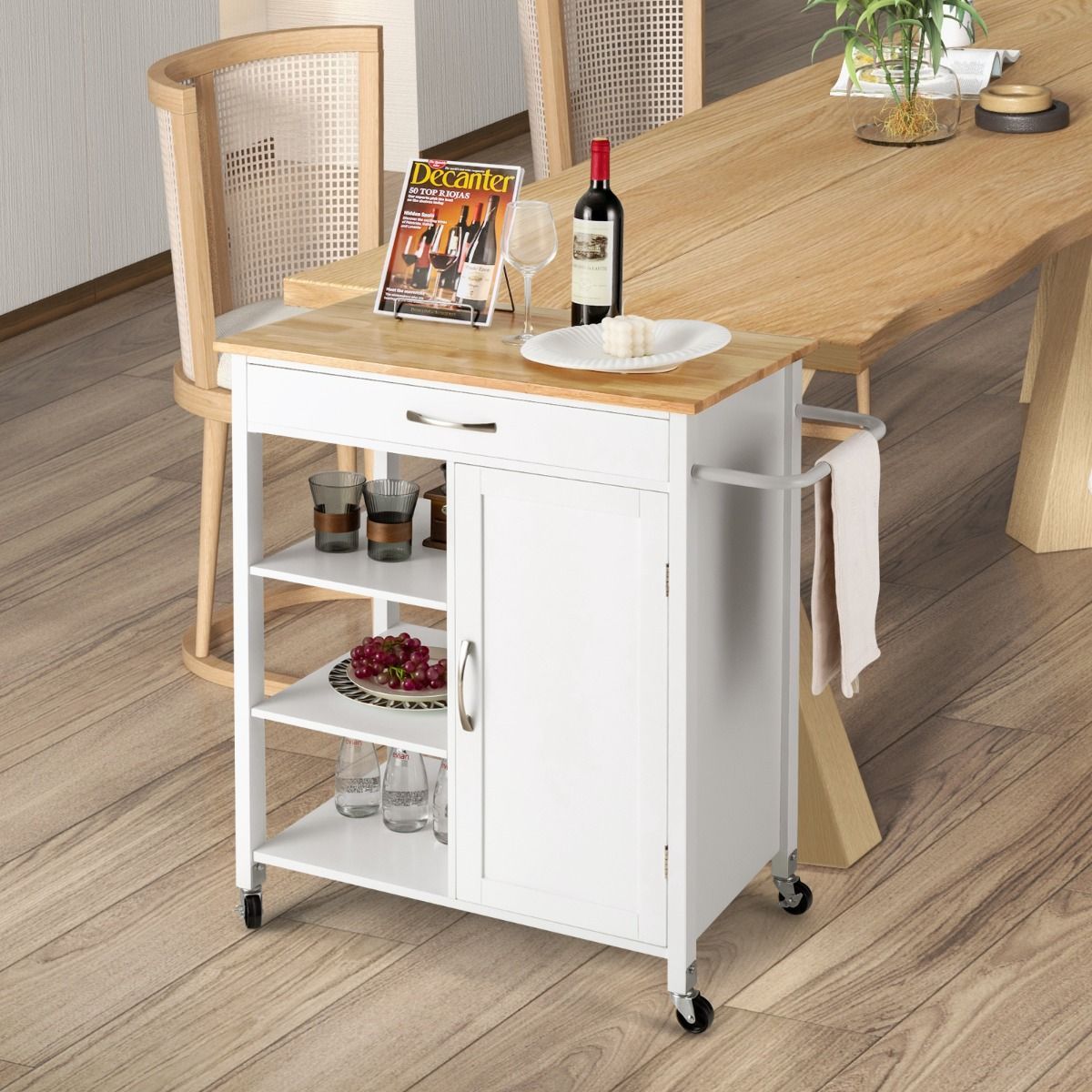 Kitchen Cart with 3-Tier Open Shelf for Kitchen, Dining Room, Bar