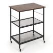 3 Tier Kitchen Serving Rolling Carts with 2 Mesh Shelves & 5 Hanging Hooks