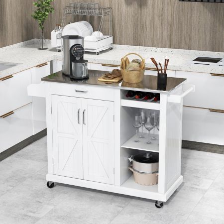 Kitchen Island Rolling Trolley Cart with 3-level Adjustable Shelf
