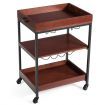 3-Tier Kitchen Island Cart with Wine Rack & Glass Holders & Handle