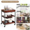 3-Tier Kitchen Island Cart with Wine Rack & Glass Holders & Handle