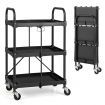 3-Tier Folding Trolley Cart with Universal Wheels and Handrails for Home/Office/Kitchen