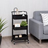 3-Tier Metal Rolling Utility Cart with Lockable Wheels for Kitchen, Office