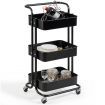 3-Tier Metal Rolling Utility Cart with Lockable Wheels for Kitchen, Office