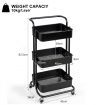 3-Tier Metal Rolling Utility Cart with Lockable Wheels for Kitchen, Office