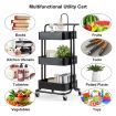 3-Tier Metal Rolling Utility Cart with Lockable Wheels for Kitchen, Office