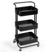 3-Tier Metal Rolling Utility Cart with Lockable Wheels for Kitchen, Office