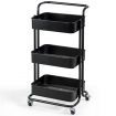 3-Tier Metal Rolling Utility Cart with Lockable Wheels for Kitchen, Office