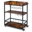 Kitchen Cart with Removable Top Tray & Wine Rack & Glass Holder