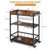 Kitchen Cart with Removable Top Tray & Wine Rack & Glass Holder