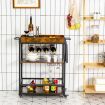 Kitchen Cart with Removable Top Tray & Wine Rack & Glass Holder