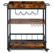 Kitchen Cart with Removable Top Tray & Wine Rack & Glass Holder