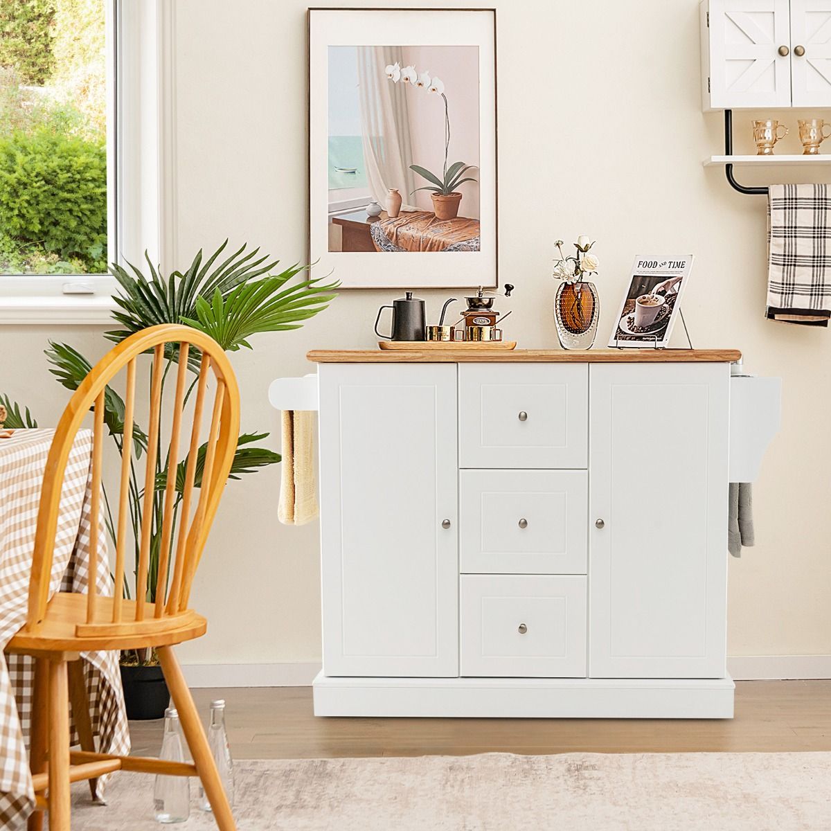 Large Mobile Kitchen Island Cart with Adjustable Shelves for Kitchen/Dinning Room