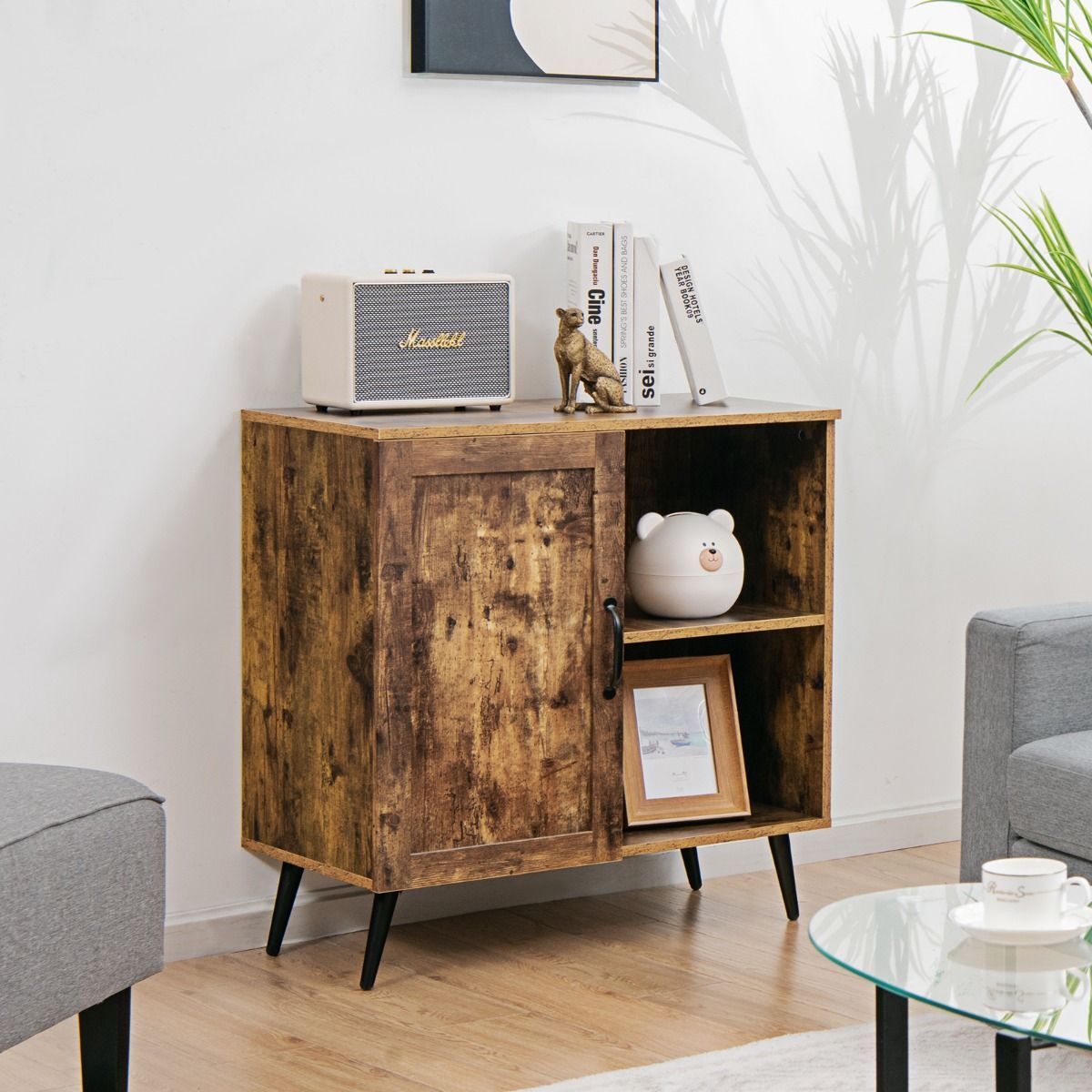 Mid-century Storage Cabinet with Single Door and Adjustable Shelves