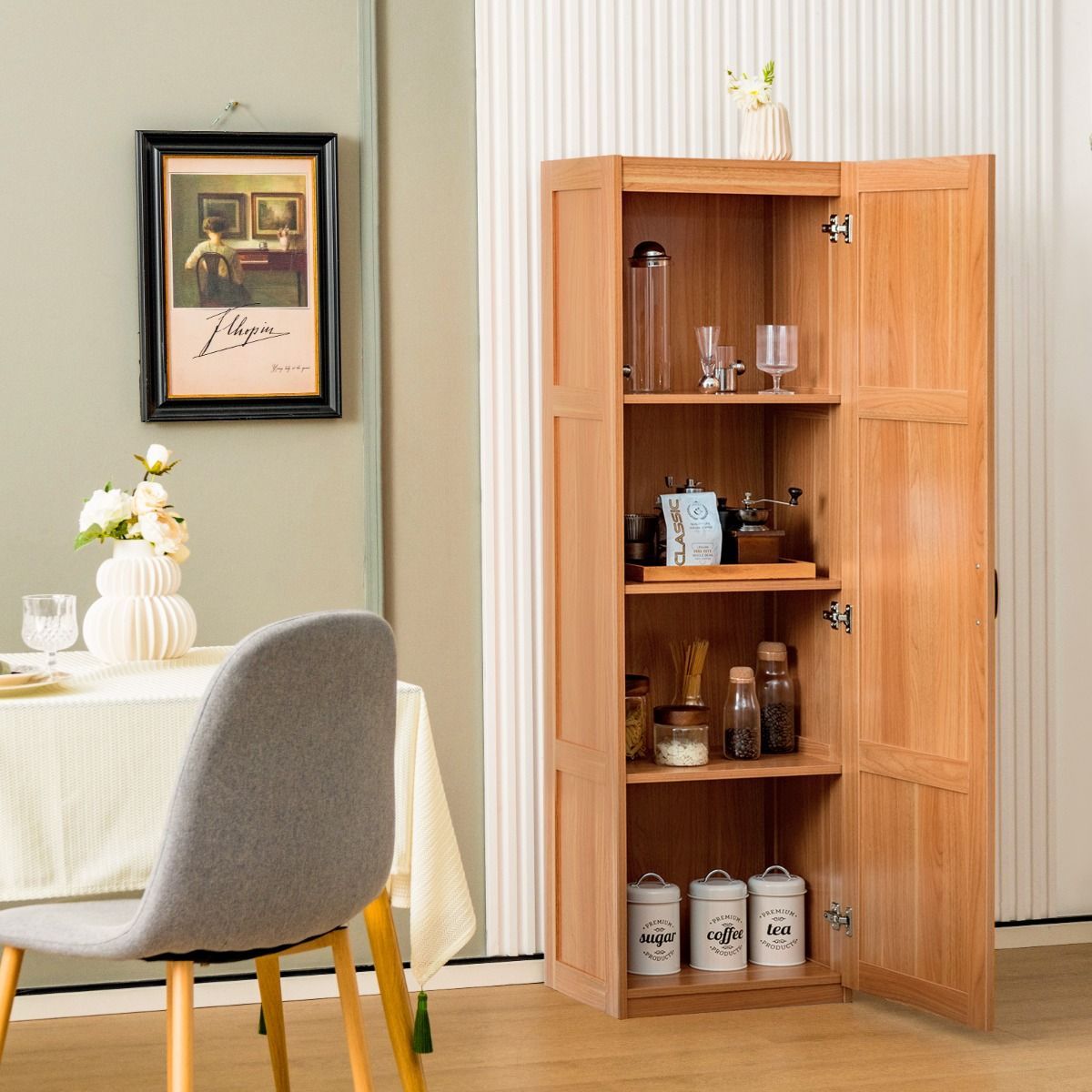 Tall Storage Cabinet with 4 Storage Shelves for Living Room