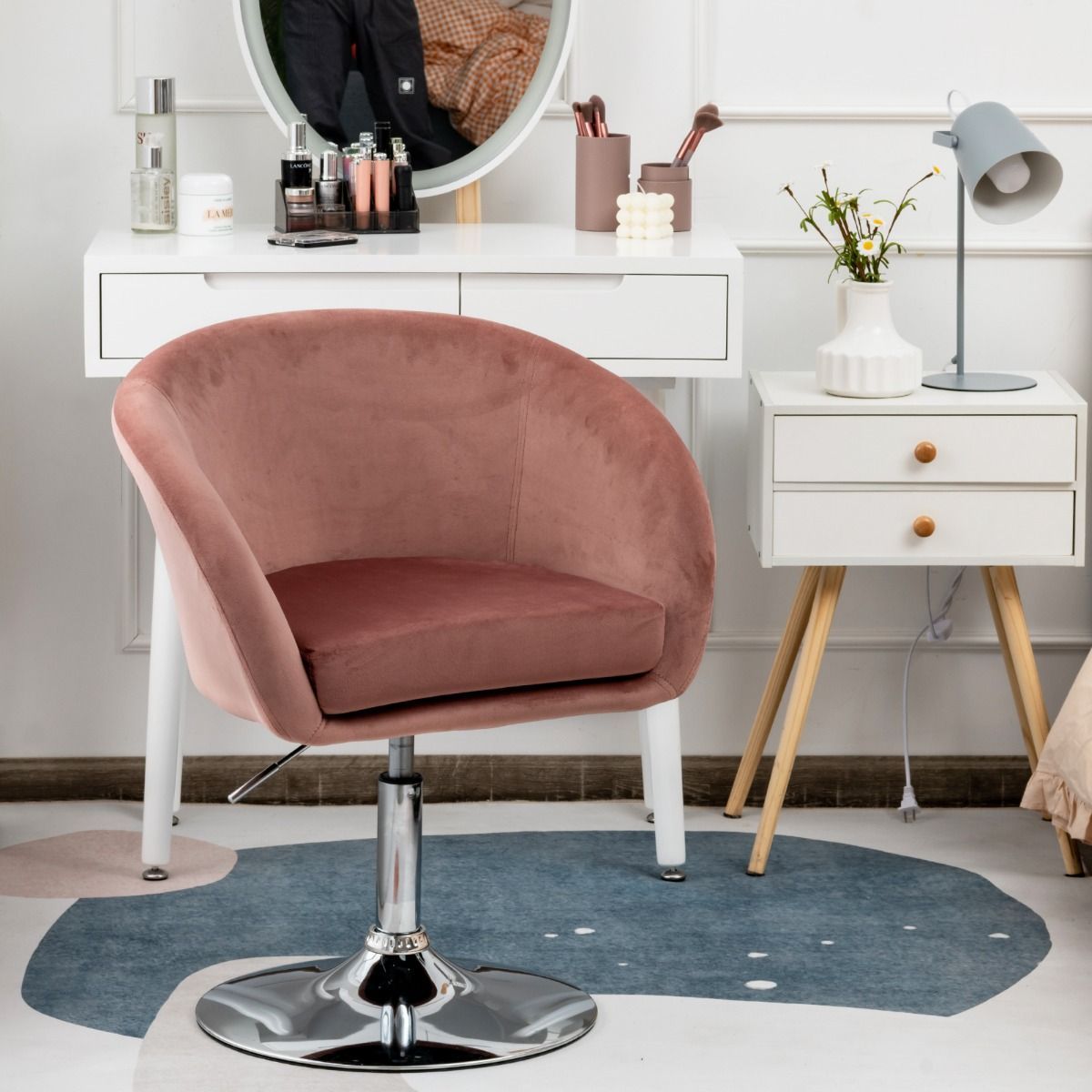 Modern Velvet Vanity Chair Height Adjustable Bar Stool with 360 Degree Swivel