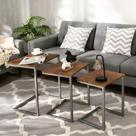 3 Set Nesting Coffee Table with Vintage Style for Living Room