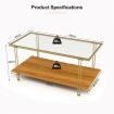 2 Tier Rectangular Coffee Table with Gold Steel Frame and Storage Shelf for Living Room