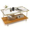 2 Tier Rectangular Coffee Table with Gold Steel Frame and Storage Shelf for Living Room