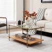 2 Tier Rectangular Coffee Table with Gold Steel Frame and Storage Shelf for Living Room