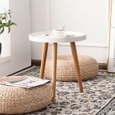 Round Side Table with Storage Tray and Sturdy Tripod Stand for Living Room/Bedroom/Office