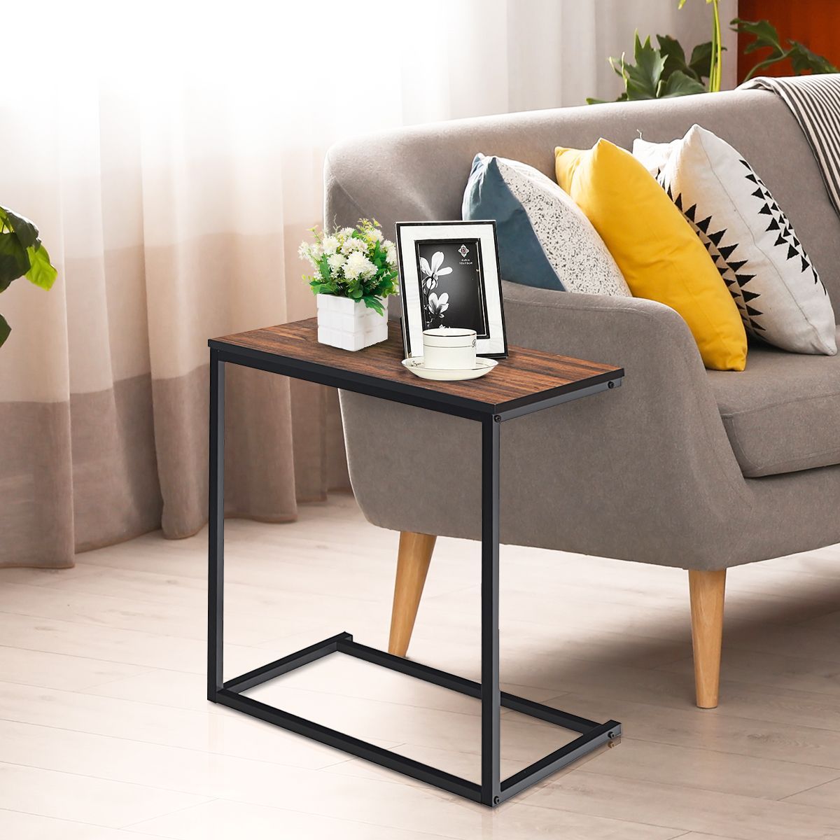 Industrial Styled C Shaped End Table for Living Room