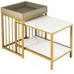 2PCS Space-saving Sofa Side Table Set with Faux Marble & Linen-like Top for Living Room