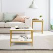 2PCS Space-saving Sofa Side Table Set with Faux Marble & Linen-like Top for Living Room