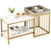 2PCS Space-saving Sofa Side Table Set with Faux Marble & Linen-like Top for Living Room