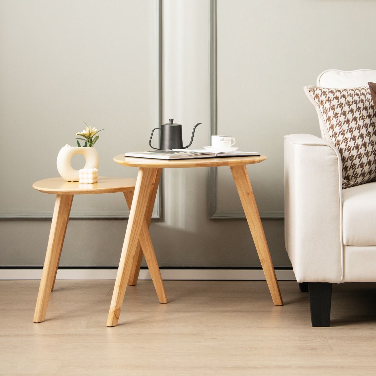 2-Piece Wood Triangle Nesting End Table Set for Living Room