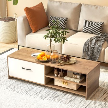 TV Console Table with 2 Open Shelf and Drawer for Living Room