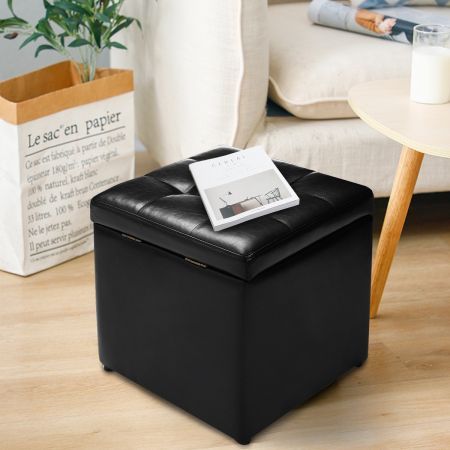 40cm PU Leather Cube Storage Ottoman with Lid