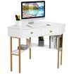 Corner Computer Desk with 2 Large Drawers & Storage Shelf for Office