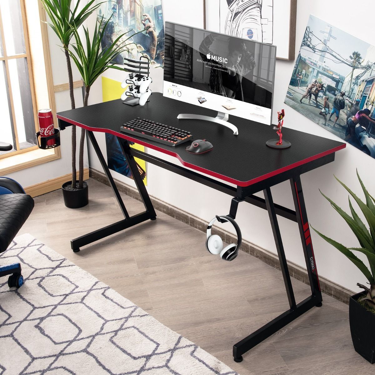 Racing Style Computer Desk with Carbon Fiber Texture for Office