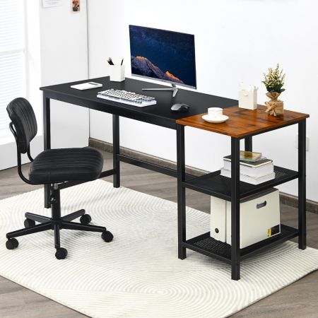 Industrial Computer Desk with 2-tier Storage Shelf for Home Office