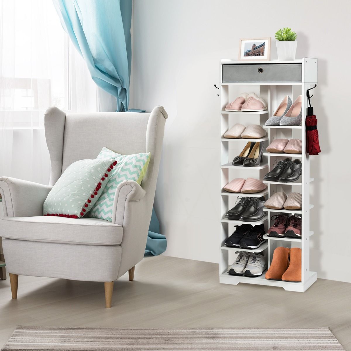 13-tier Vertical Shoe Rack with Removable Drawer