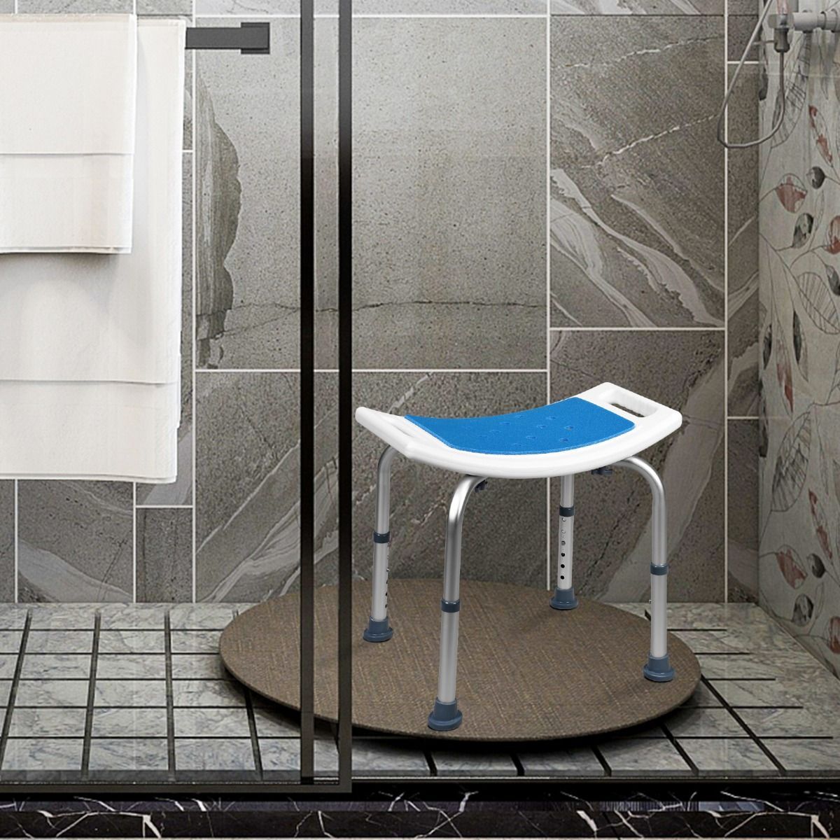 Adjustable Lightweight Shower Bench with Padded Seat & Built-in Handle