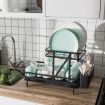 2-Tier Metal Dish Drainer with Utensil Holder and Removable Drip Tray for Kitchen