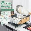 2 Tier Rust-proof Dish Racks with 360 degree Swivel Self-Draining Spout for Kitchen