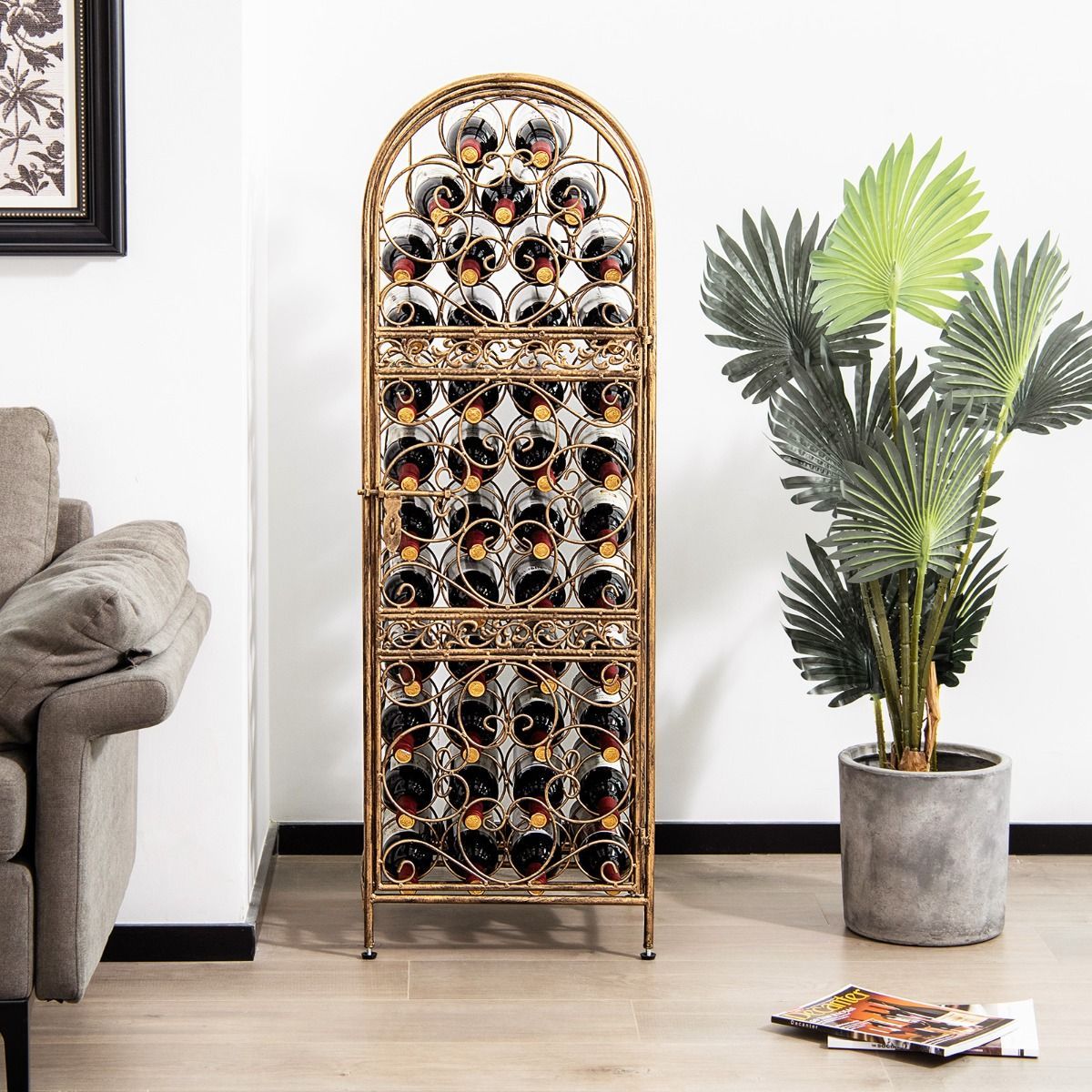 45 Bottles Metal Wine Rack with Lockable Door for Kitchen/Bar Cellar